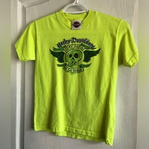 3 Harley Davidson Youth Small T-shirts: Orange, yellow Denver, & Black Los Vegas